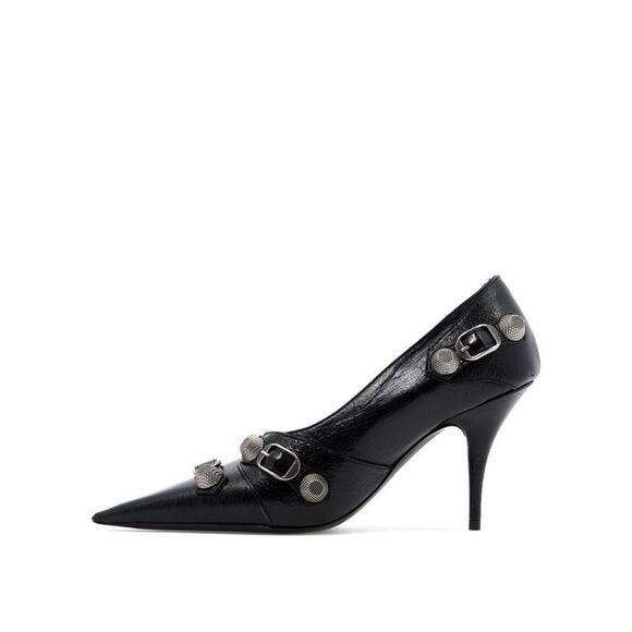 BALENCIAGA Studded Buckled Pointed Toe Stiletto Pumps Women BLACK - Picture 3 of 5